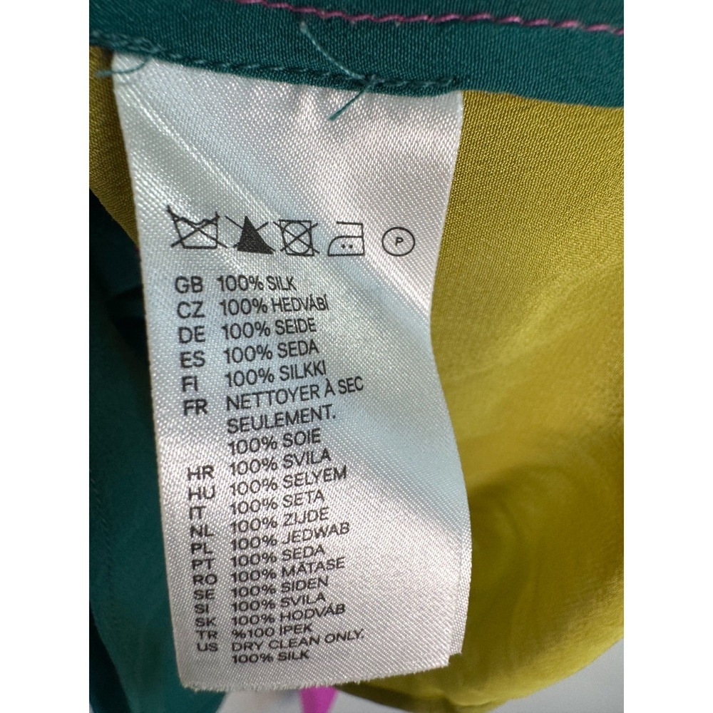 Marni for H&M %100 Silk Colorblock Top Sleeveless Bow Back Yellow Pink Size 8 - Picture 9 of 11